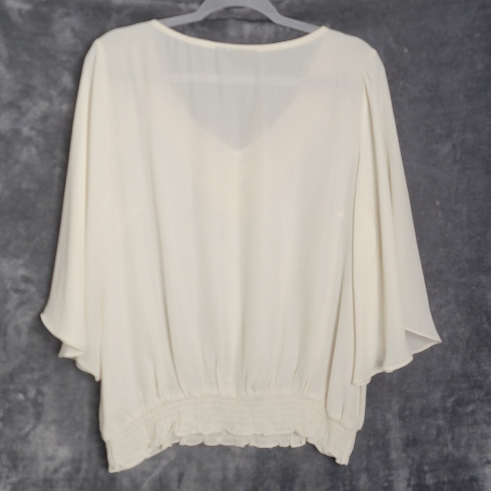 a.n.a A New Approach Blouse Women PXL Ivory Embroidered V-Neck Smocked Hem - Picture 6 of 10